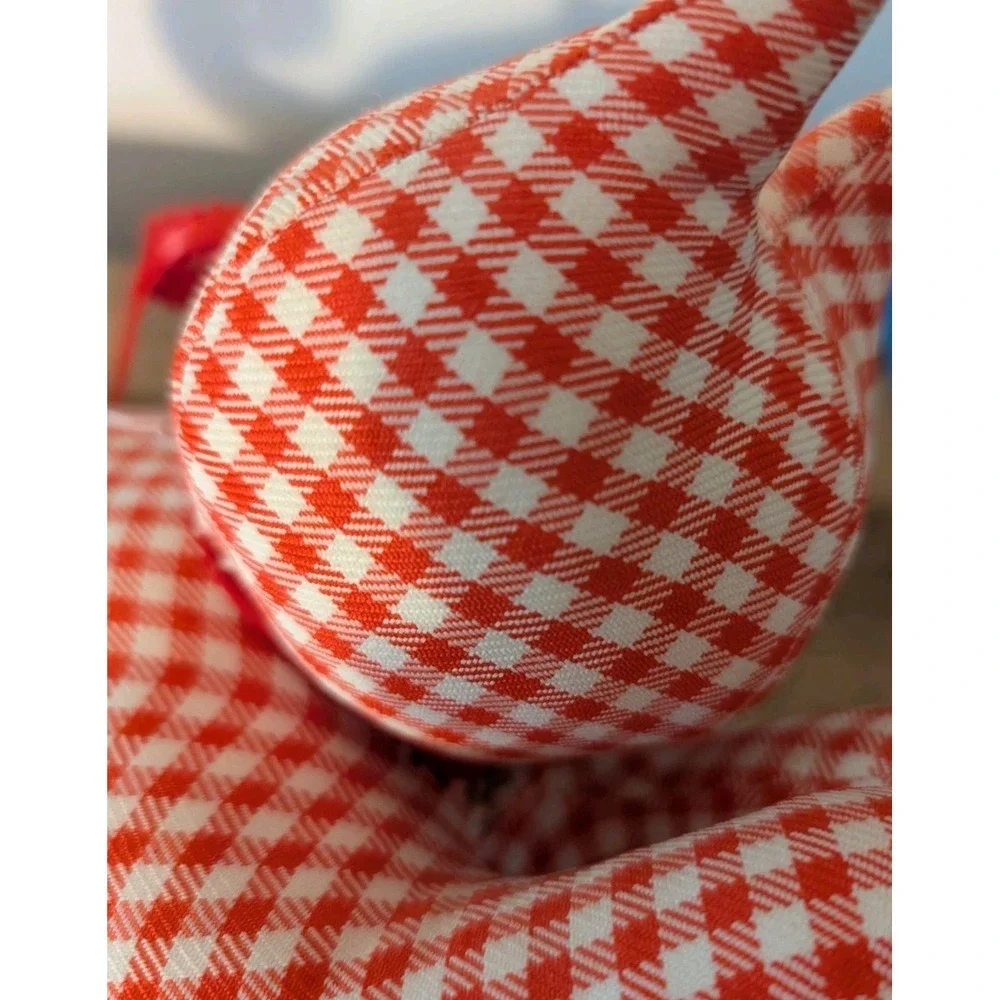 Vintage Handmade Gingham Red‎ White Cat Shelf Sitter Country Cottage Core Sturdy